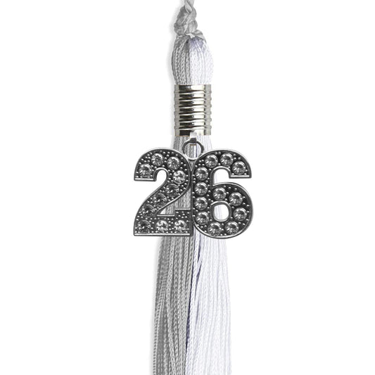 Grey/White Graduation Tassel with Silver Bling Charm by Wholesale Grad Supply