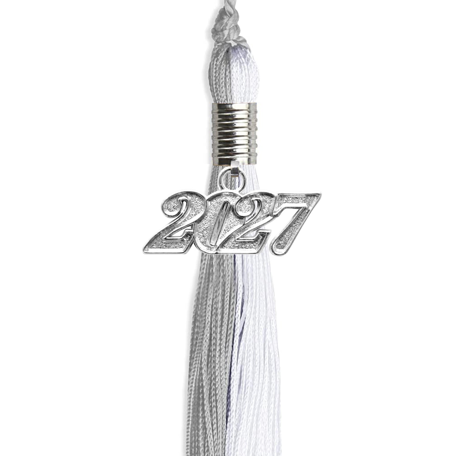Grey/White Graduation Tassel with Silver Bling Charm by Wholesale Grad Supply
