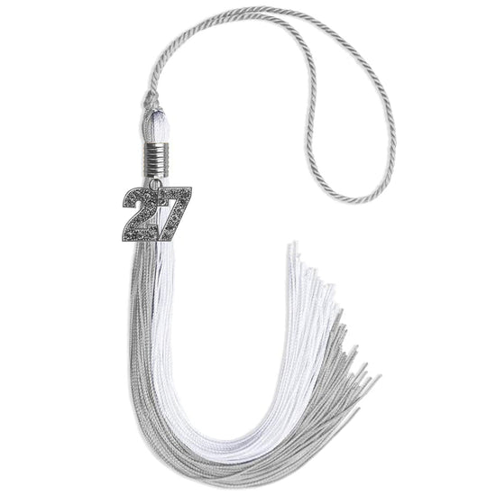 Grey/White Graduation Tassel with Silver Bling Charm by Wholesale Grad Supply