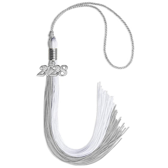 Grey/White Graduation Tassel with Silver Bling Charm by Wholesale Grad Supply