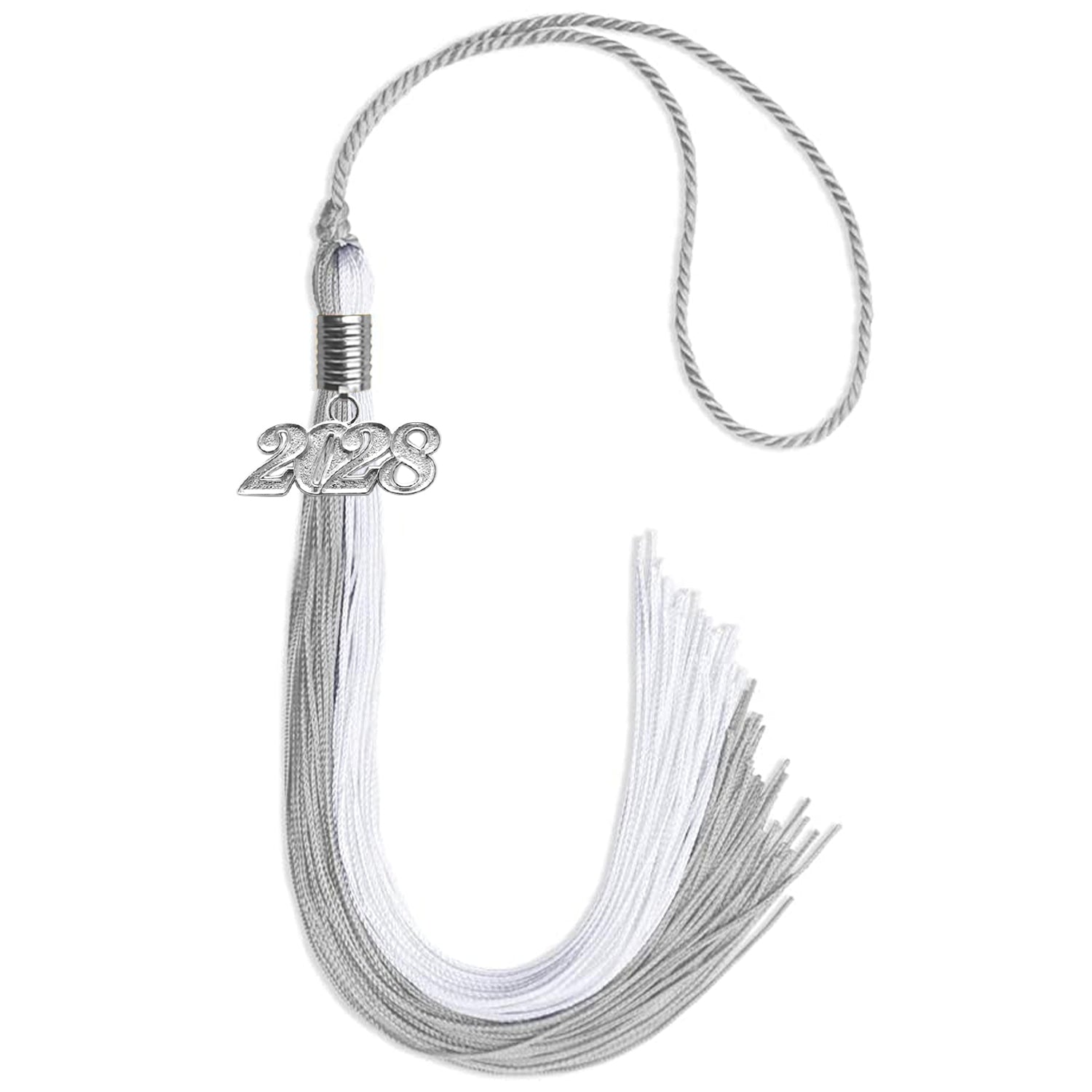 Grey/White Graduation Tassel with Silver Bling Charm by Wholesale Grad Supply