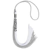Grey/White Graduation Tassel with Silver Stacked Date Drop by Wholesale Grad Supply
