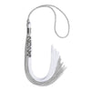 Grey/White Graduation Tassel with Silver Stacked Date Drop by Wholesale Grad Supply