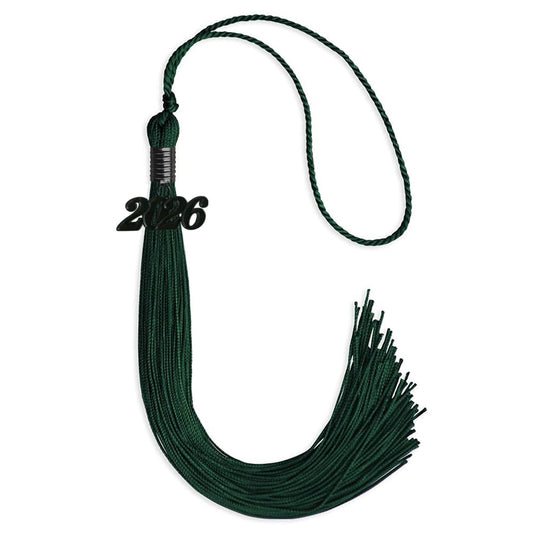 Hunter Green Graduation Tassel with Black Bling Charm by Wholesale Grad Supply
