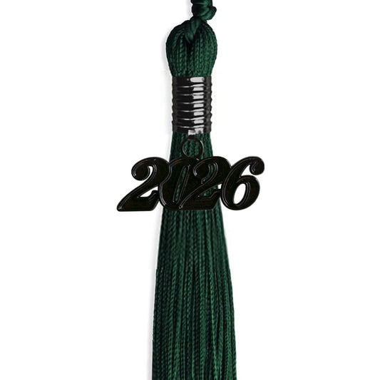 Hunter Green Graduation Tassel with Black Bling Charm by Wholesale Grad Supply