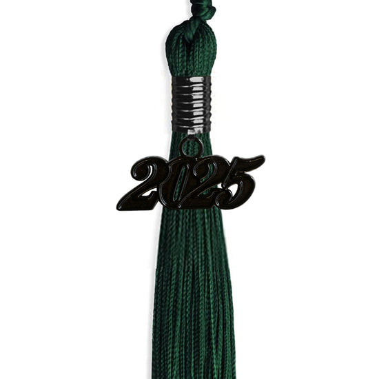 Hunter Green Graduation Tassel with Black Bling Charm by Wholesale Grad Supply