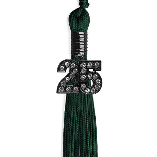 Hunter Green Graduation Tassel with Black Bling Charm by Wholesale Grad Supply