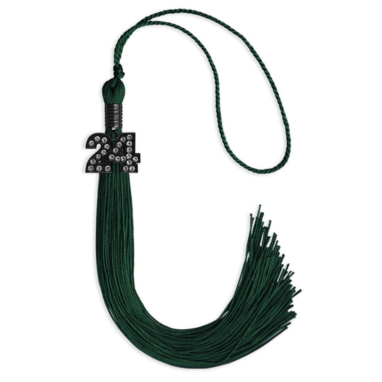 Hunter Green Graduation Tassel with Black Bling Charm by Wholesale Grad Supply