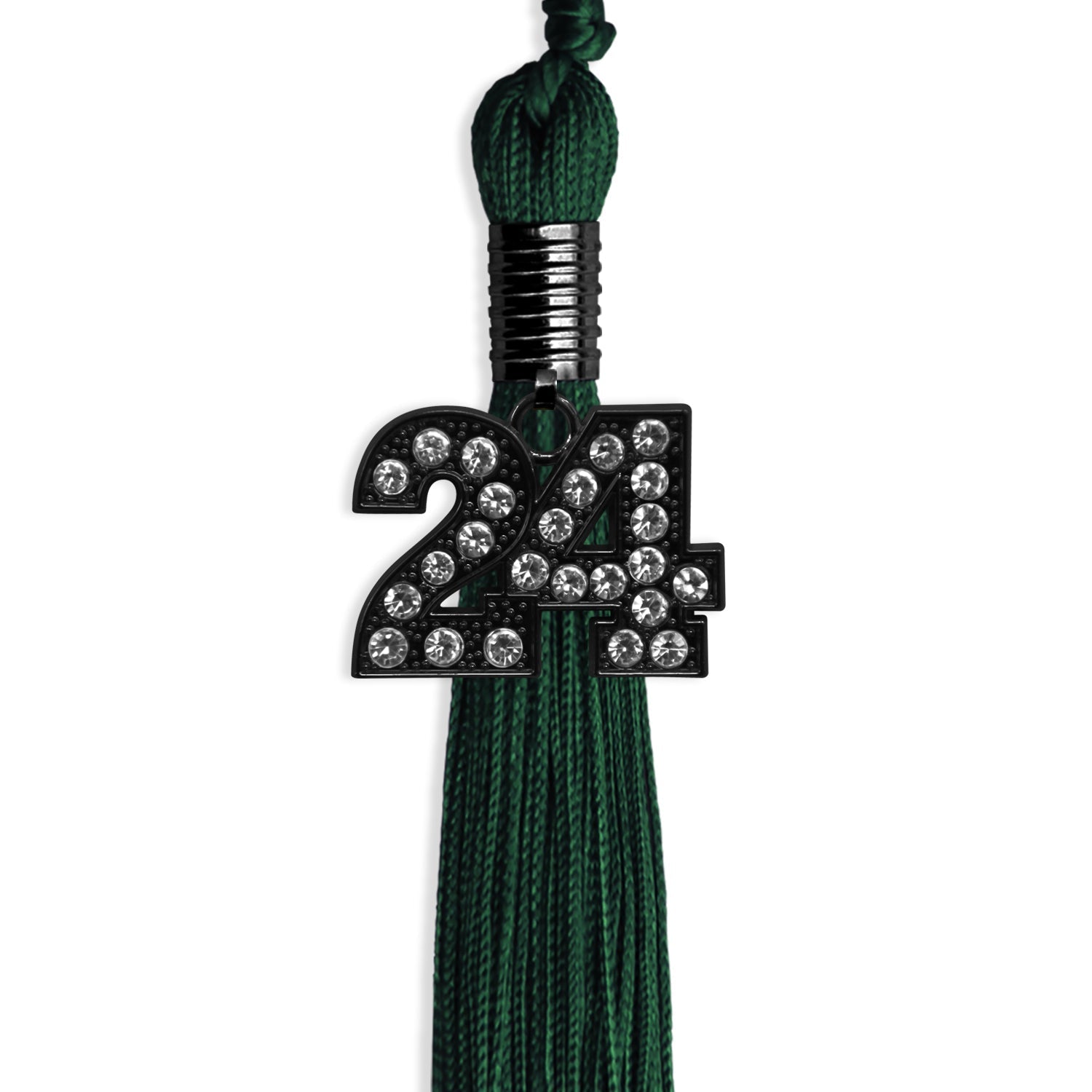 Hunter Green Graduation Tassel with Black Bling Charm by Wholesale Grad Supply