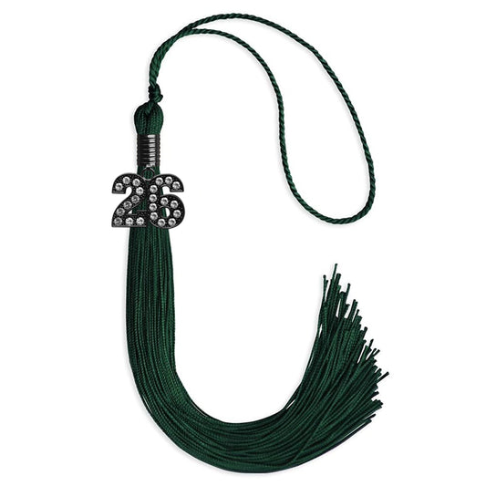 Hunter Green Graduation Tassel with Black Bling Charm by Wholesale Grad Supply