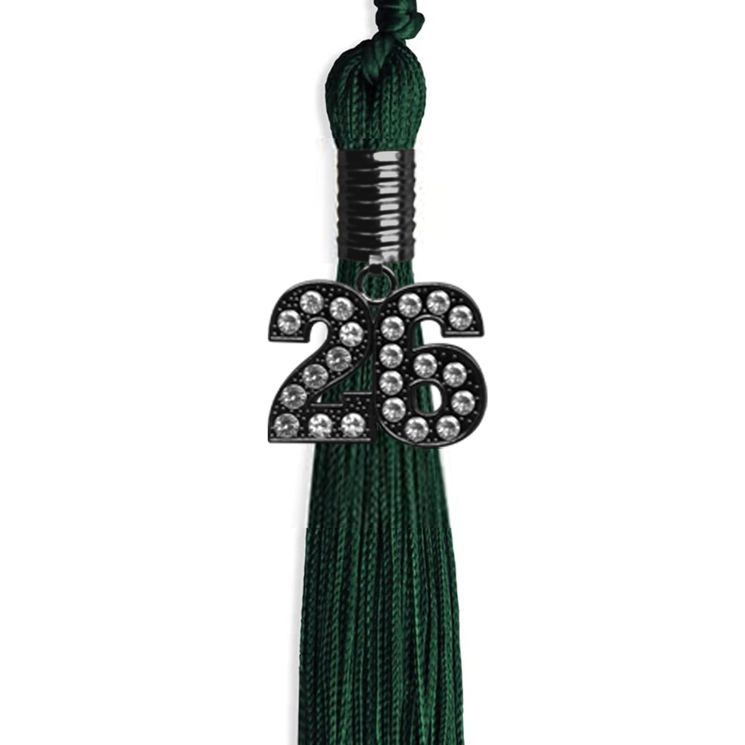 Hunter Green Graduation Tassel with Black Bling Charm by Wholesale Grad Supply