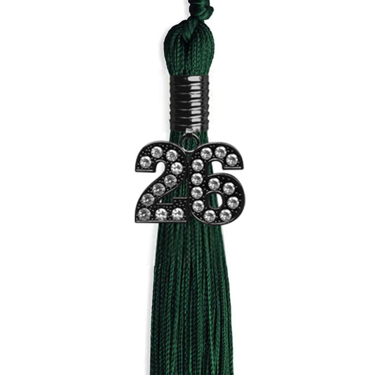 Hunter Green Graduation Tassel with Black Bling Charm by Wholesale Grad Supply