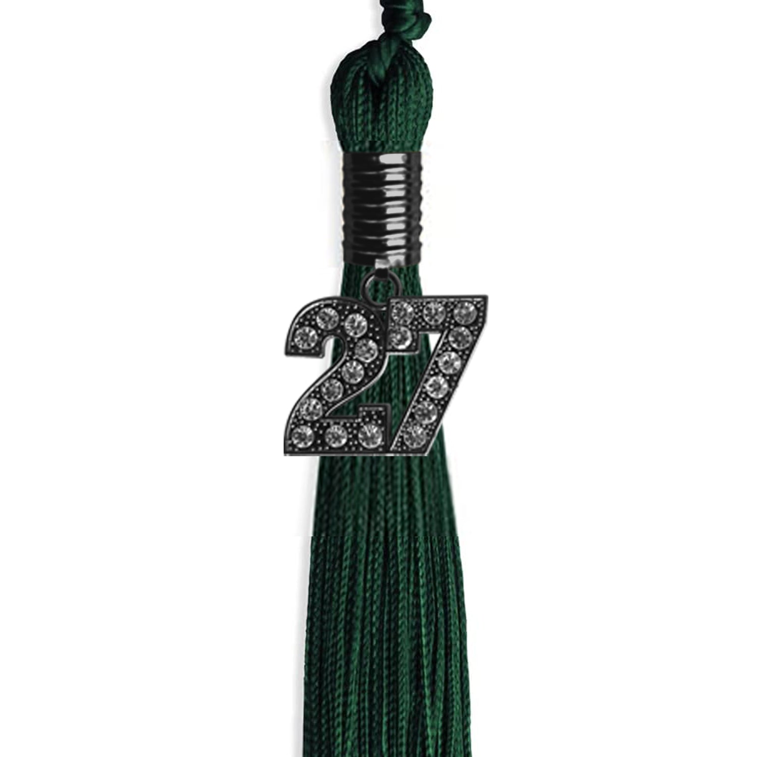 Hunter Green Graduation Tassel with Black Bling Charm by Wholesale Grad Supply