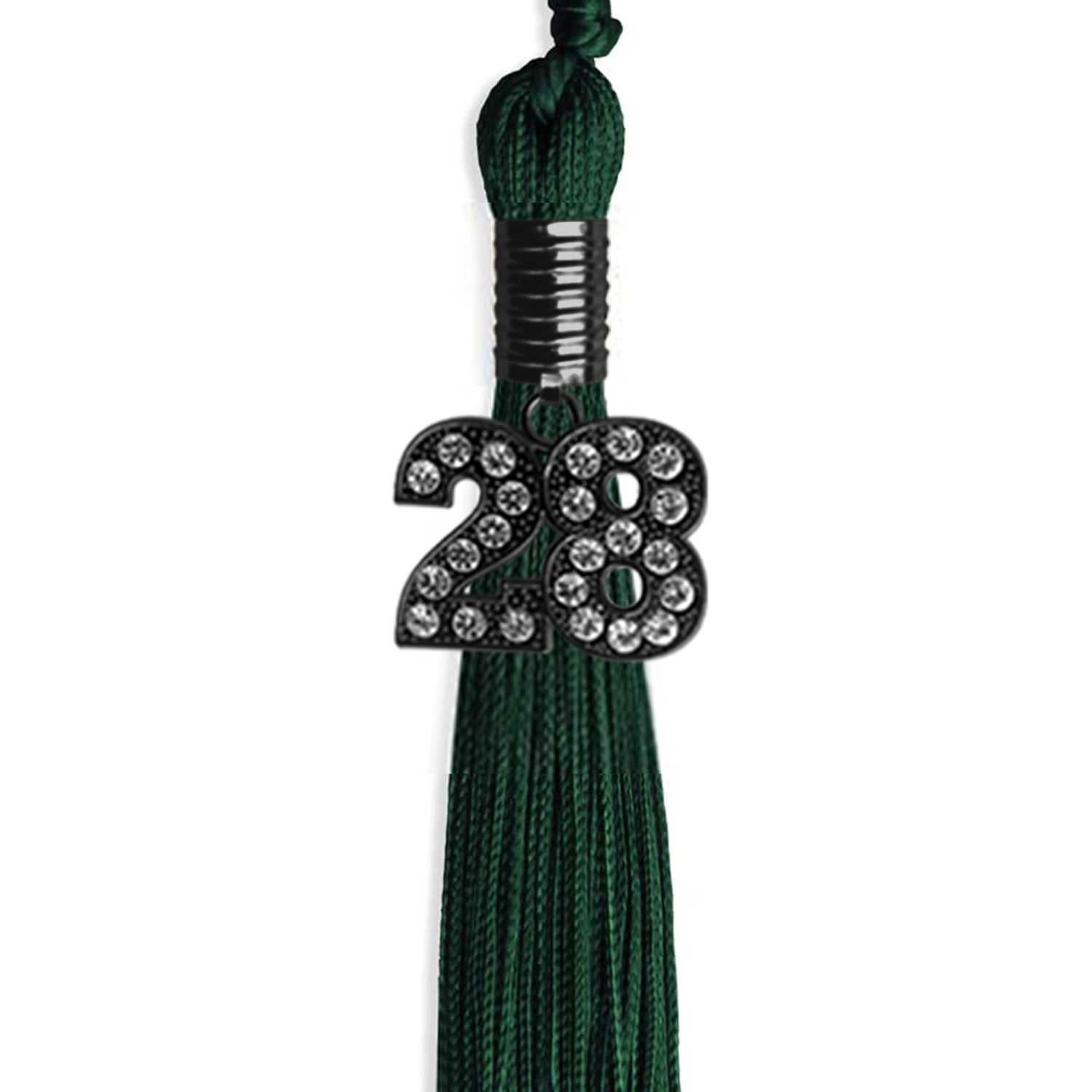 Hunter Green Graduation Tassel with Black Bling Charm by Wholesale Grad Supply