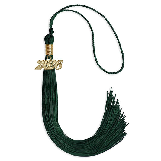 Hunter Green Graduation Tassel with Gold Bling Charm by Wholesale Grad Supply