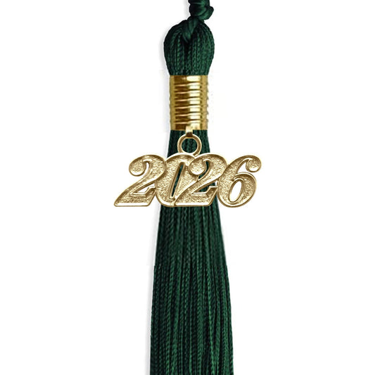 Hunter Green Graduation Tassel with Gold Bling Charm by Wholesale Grad Supply