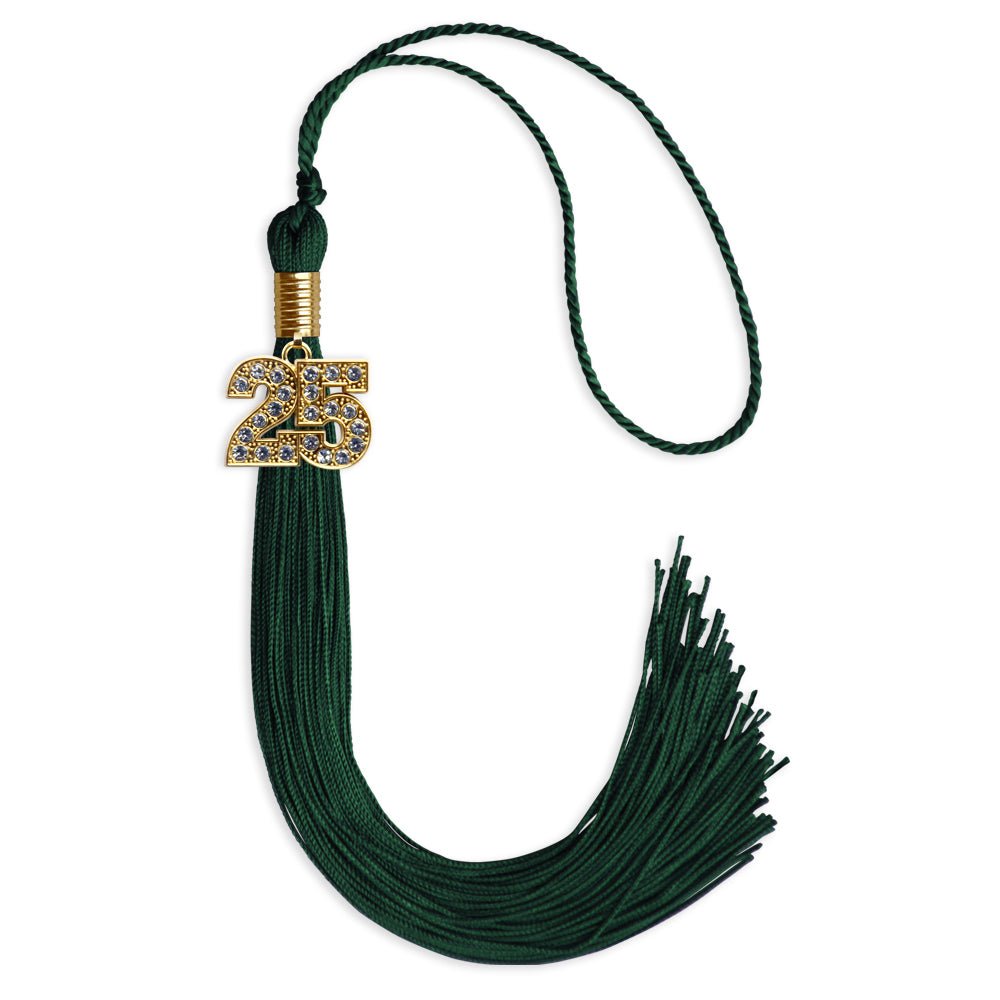 Hunter Green Graduation Tassel with Gold Bling Charm by Wholesale Grad Supply