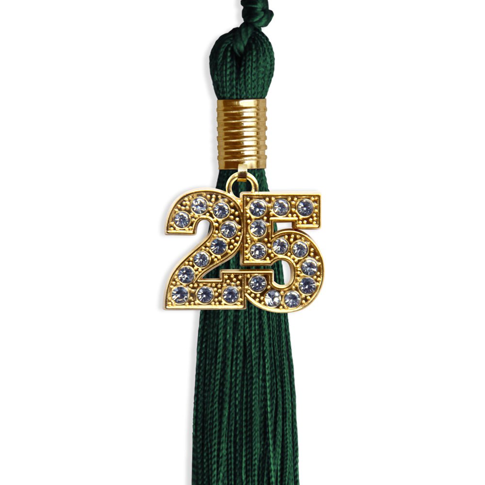 Hunter Green Graduation Tassel with Gold Bling Charm by Wholesale Grad Supply