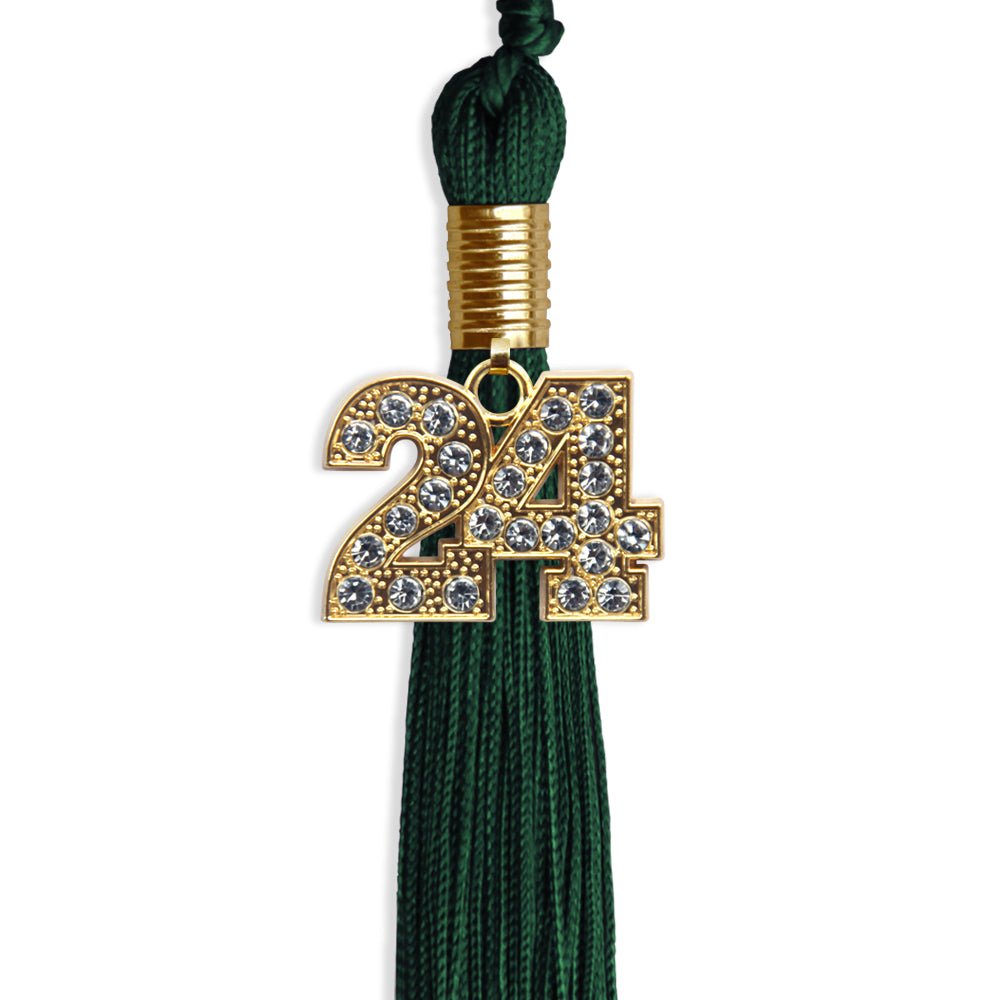 Hunter Green Graduation Tassel with Gold Bling Charm by Wholesale Grad Supply