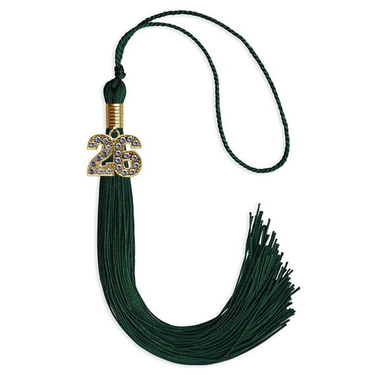 Hunter Green Graduation Tassel with Gold Bling Charm by Wholesale Grad Supply