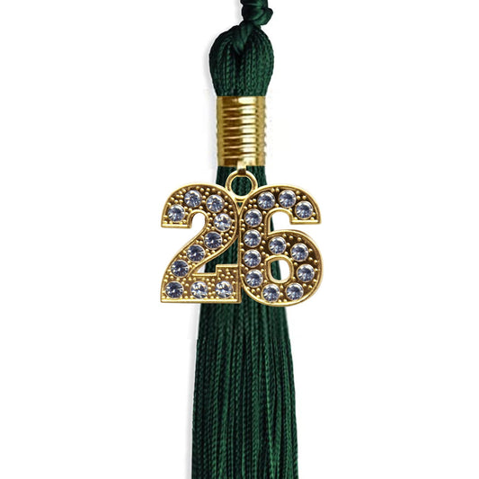 Hunter Green Graduation Tassel with Gold Bling Charm by Wholesale Grad Supply
