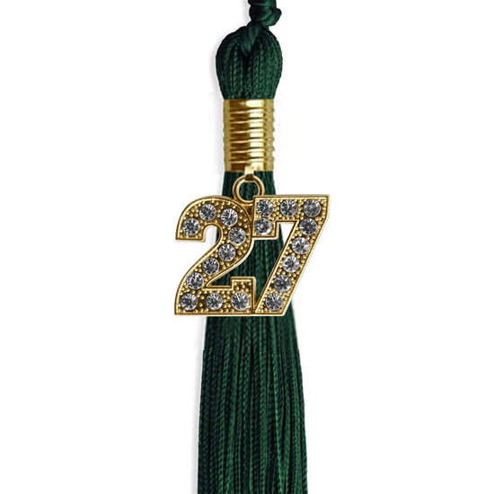 Hunter Green Graduation Tassel with Gold Bling Charm by Wholesale Grad Supply