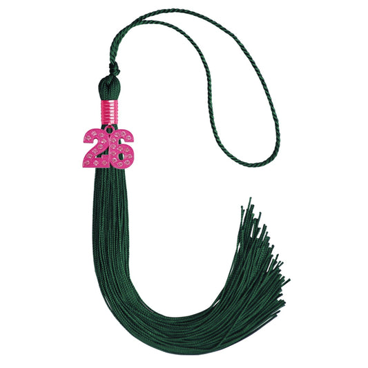 Hunter Green Graduation Tassel with Pink Bling Charm by Wholesale Grad Supply