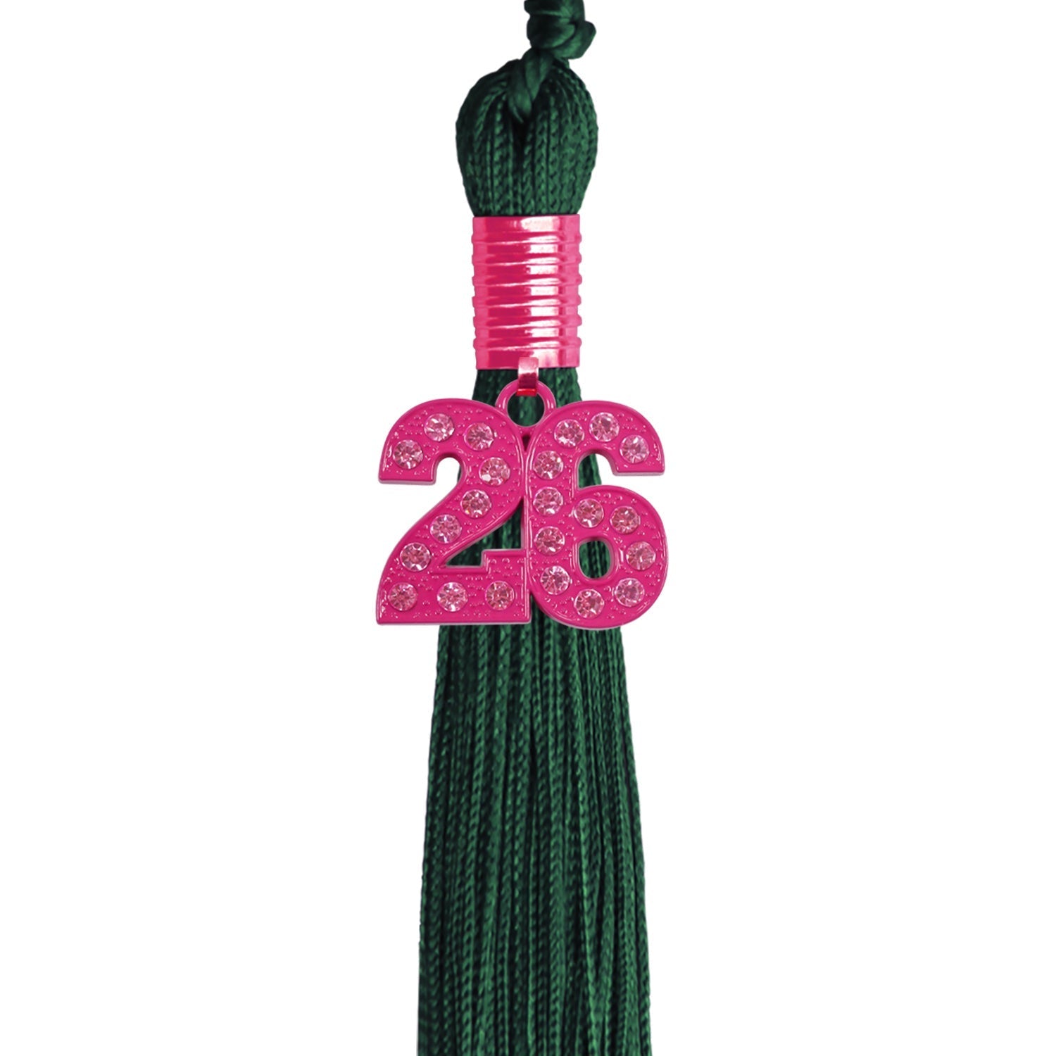 Hunter Green Graduation Tassel with Pink Bling Charm by Wholesale Grad Supply