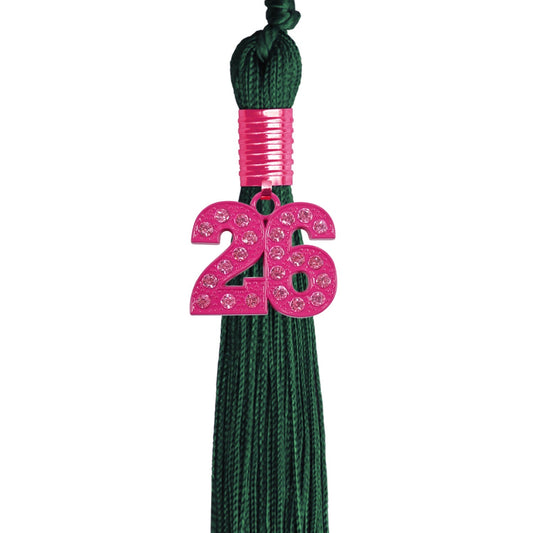 Hunter Green Graduation Tassel with Pink Bling Charm by Wholesale Grad Supply