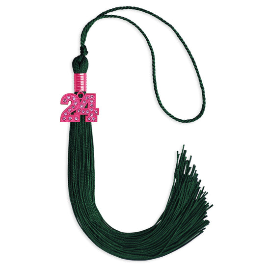 Hunter Green Graduation Tassel with Pink Bling Charm by Wholesale Grad Supply