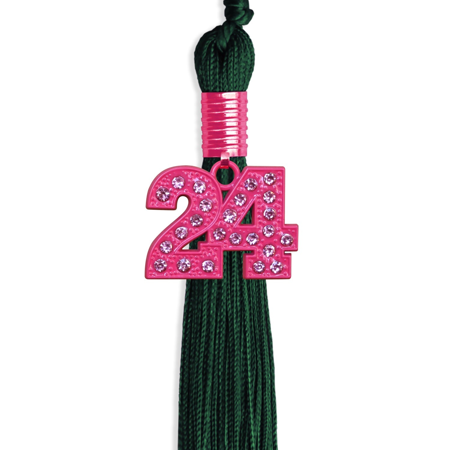 Hunter Green Graduation Tassel with Pink Bling Charm by Wholesale Grad Supply