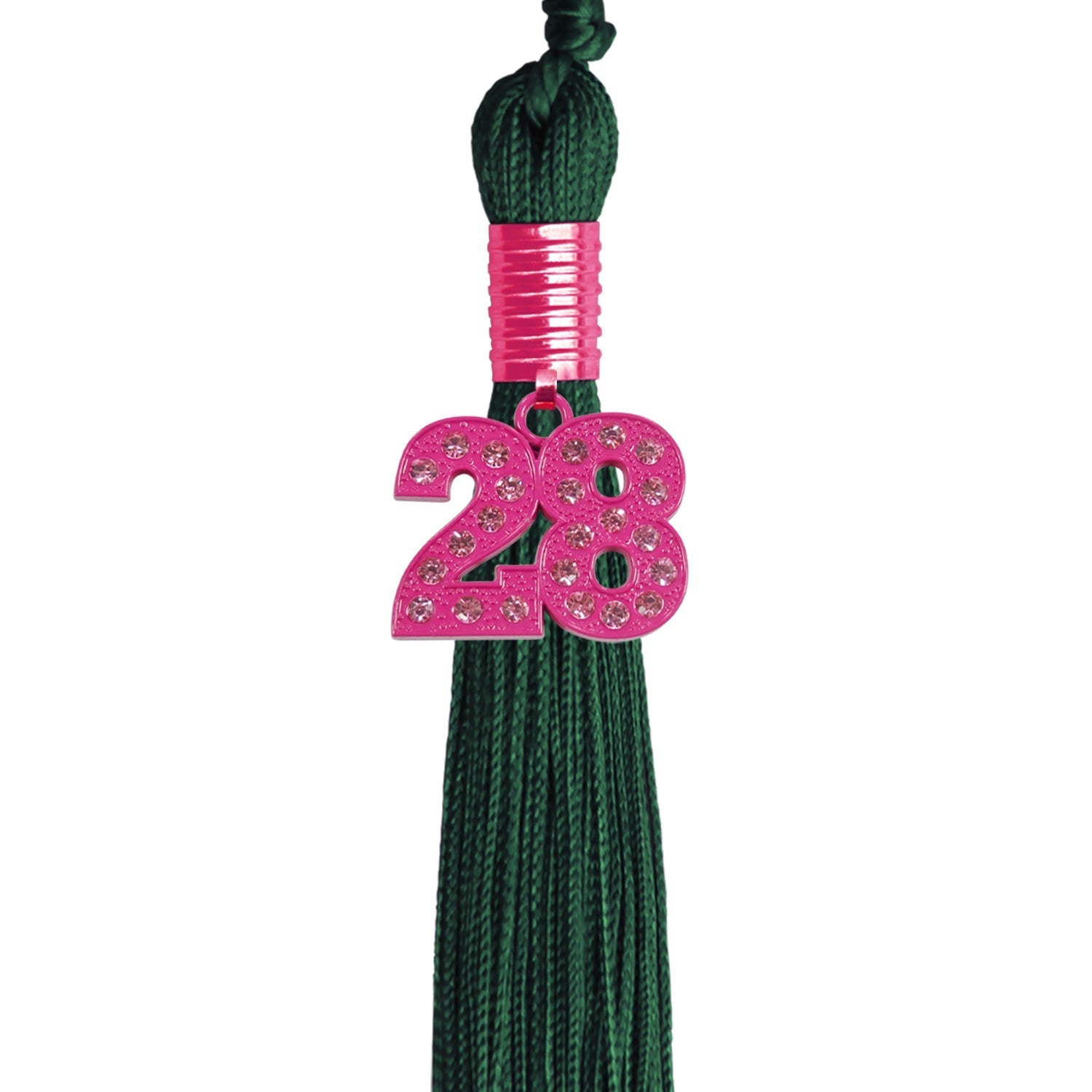Hunter Green Graduation Tassel with Pink Bling Charm by Wholesale Grad Supply