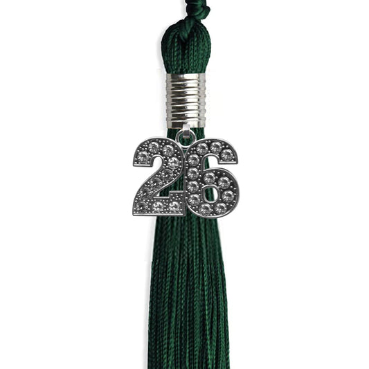 Hunter Green Graduation Tassel with Silver Bling Charm by Wholesale Grad Supply