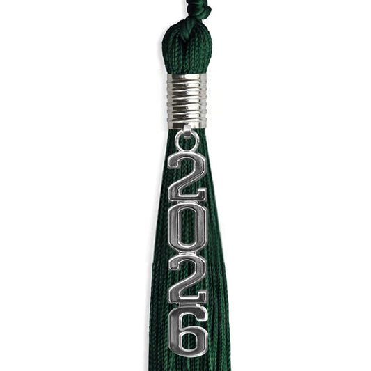 Hunter Green Graduation Tassel with Silver Stacked Date Drop by Wholesale Grad Supply