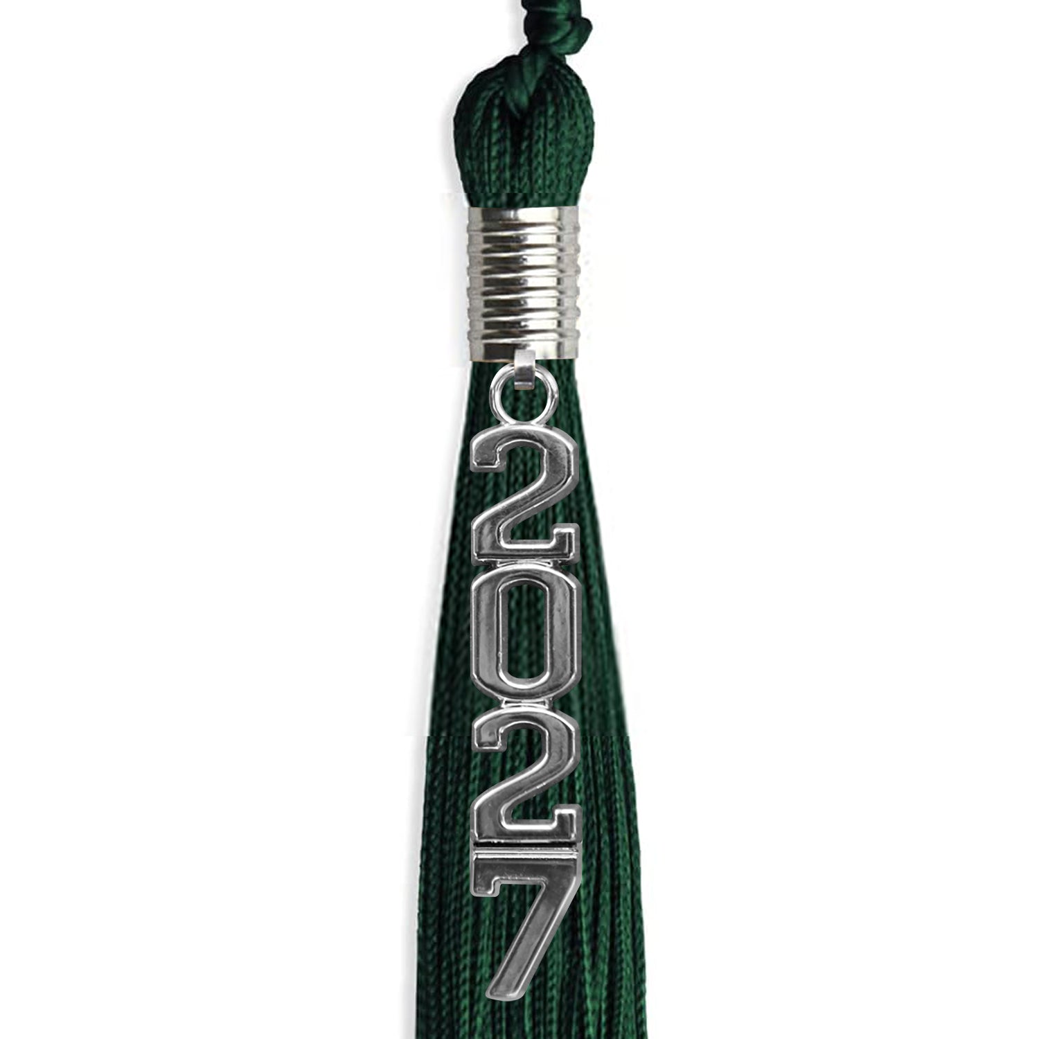 Hunter Green Graduation Tassel with Silver Stacked Date Drop by Wholesale Grad Supply