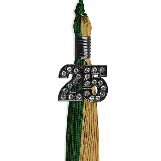 Hunter Green/Antique Gold Graduation Tassel with Black Bling Charm by Wholesale Grad Supply