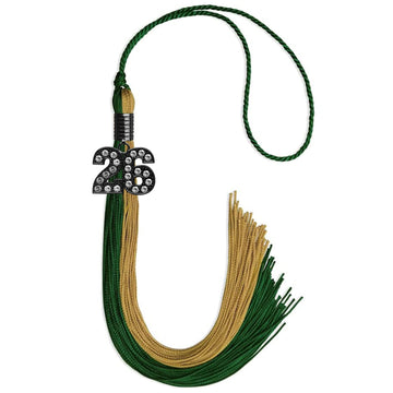 Hunter Green/Antique Gold Graduation Tassel with Black Bling Charm by Wholesale Grad Supply