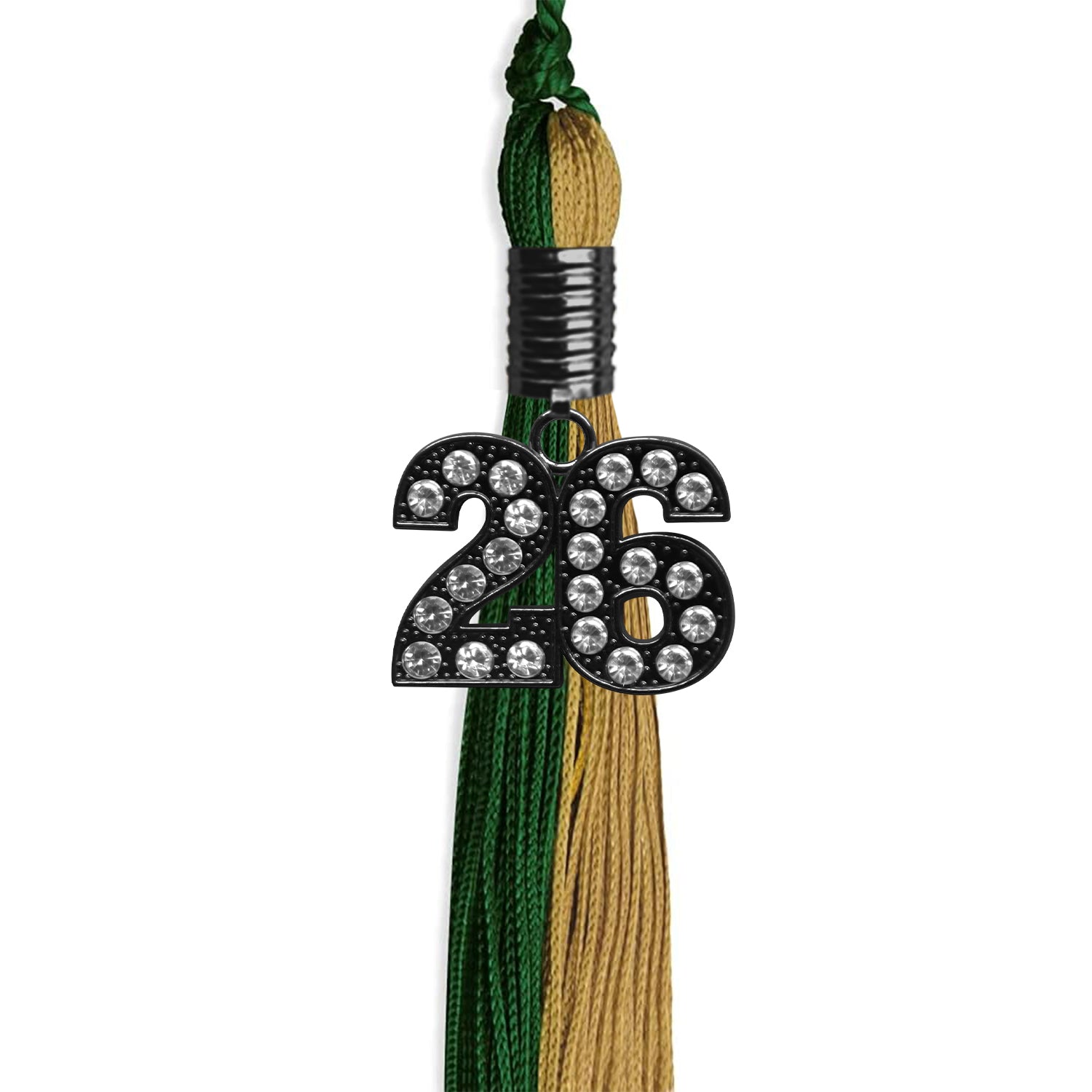 Hunter Green/Antique Gold Graduation Tassel with Black Bling Charm by Wholesale Grad Supply