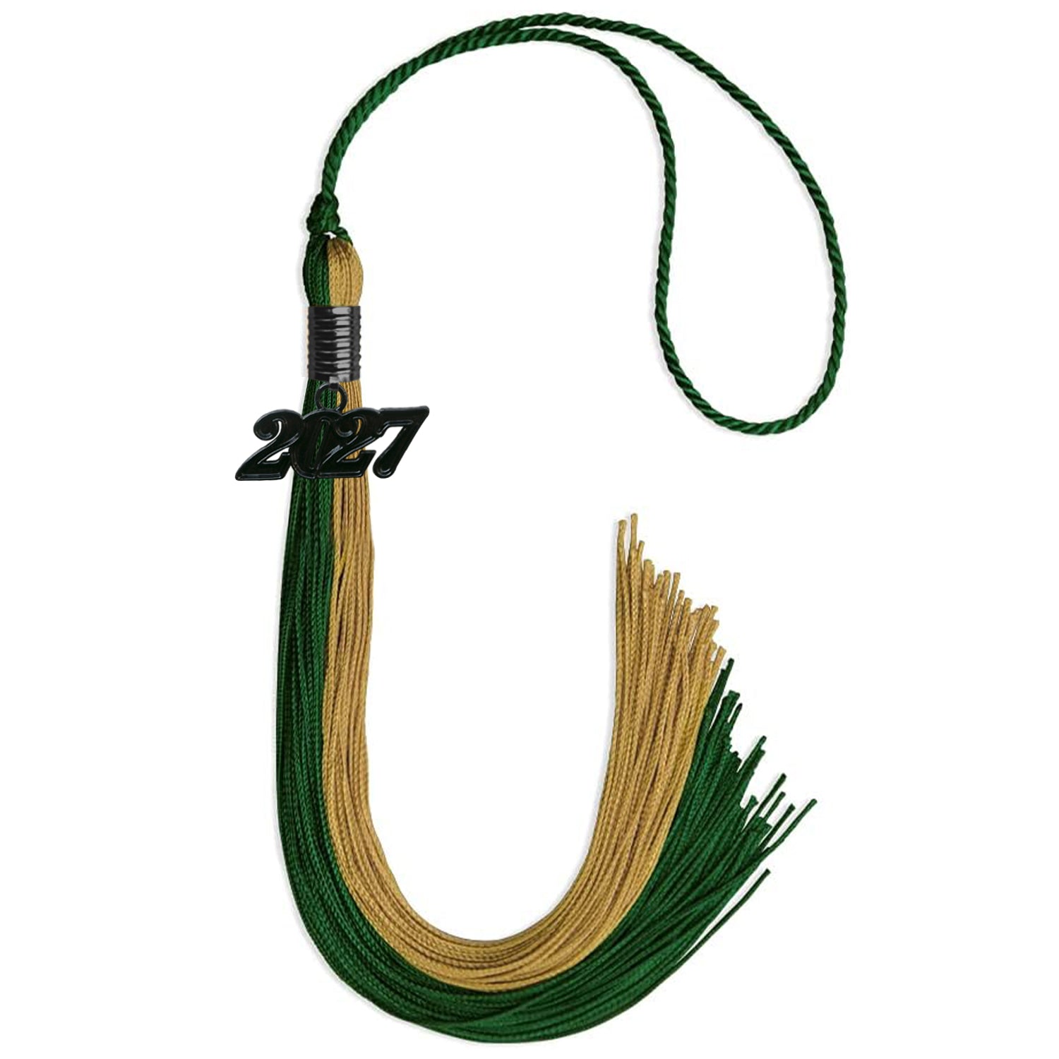 Hunter Green/Antique Gold Graduation Tassel with Black Bling Charm by Wholesale Grad Supply