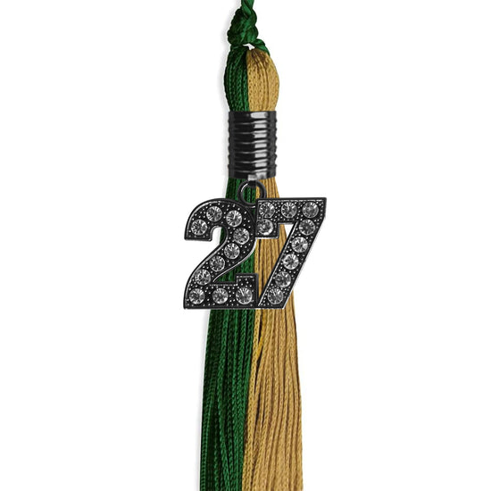 Hunter Green/Antique Gold Graduation Tassel with Black Bling Charm by Wholesale Grad Supply