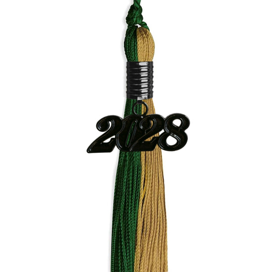Hunter Green/Antique Gold Graduation Tassel with Black Bling Charm by Wholesale Grad Supply