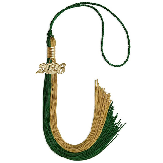 Hunter Green/Antique Gold Graduation Tassel with Gold Bling Charm by Wholesale Grad Supply