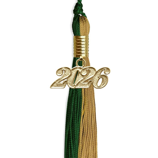 Hunter Green/Antique Gold Graduation Tassel with Gold Bling Charm by Wholesale Grad Supply