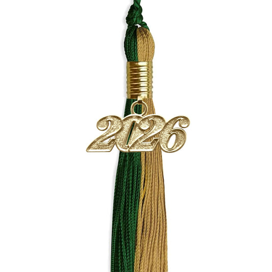 Hunter Green/Antique Gold Graduation Tassel with Gold Bling Charm by Wholesale Grad Supply
