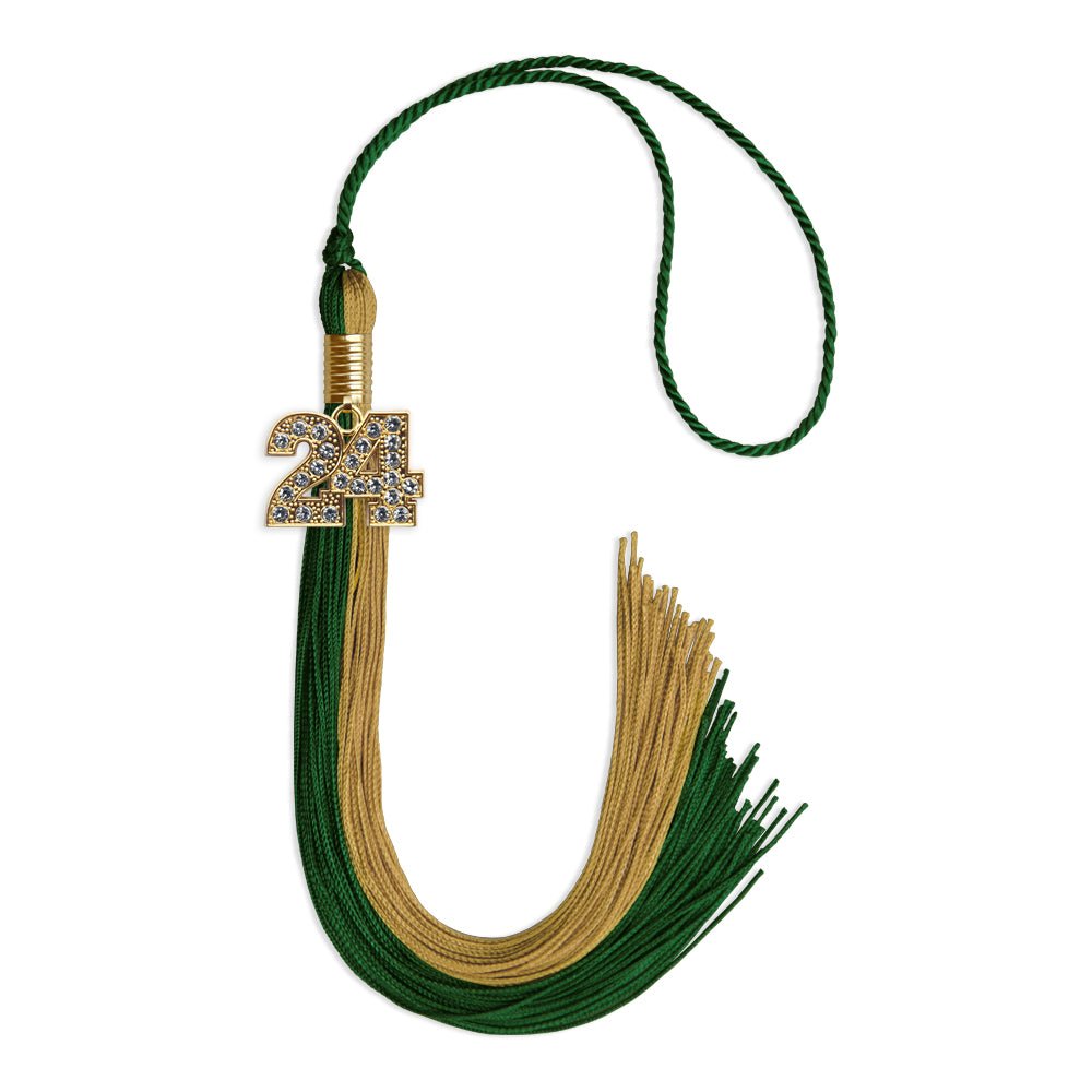 Hunter Green/Antique Gold Graduation Tassel with Gold Bling Charm by Wholesale Grad Supply