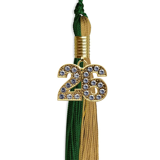 Hunter Green/Antique Gold Graduation Tassel with Gold Bling Charm by Wholesale Grad Supply