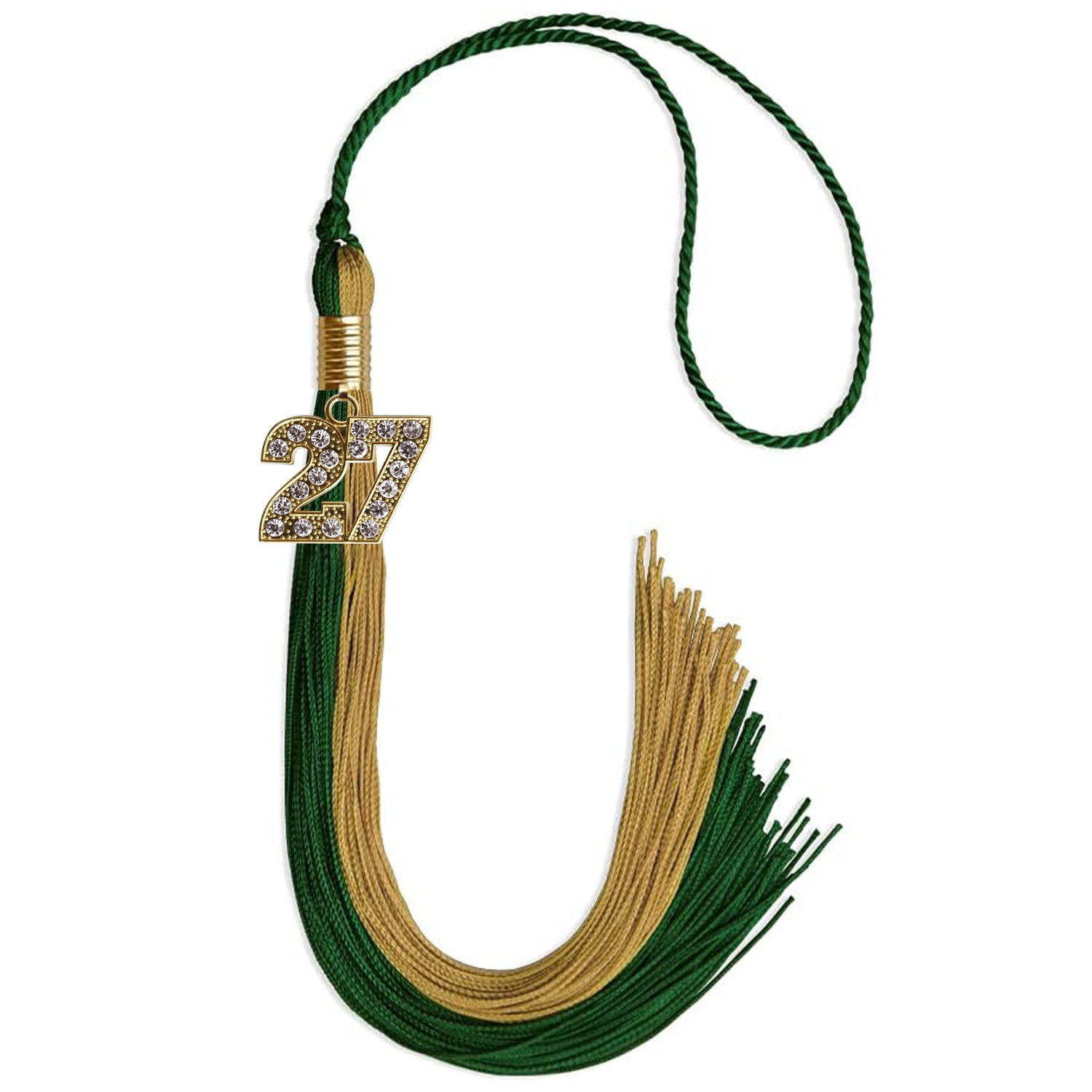 Hunter Green/Antique Gold Graduation Tassel with Gold Bling Charm by Wholesale Grad Supply