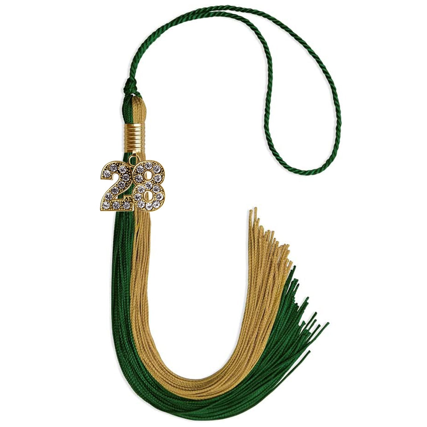 Hunter Green/Antique Gold Graduation Tassel with Gold Bling Charm by Wholesale Grad Supply