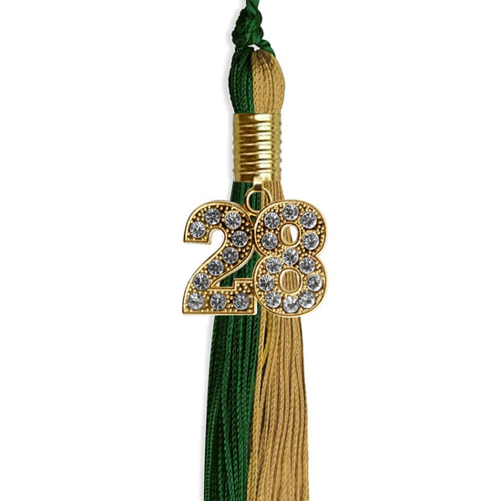 Hunter Green/Antique Gold Graduation Tassel with Gold Bling Charm by Wholesale Grad Supply