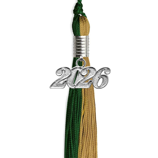 Hunter Green/Antique Gold Graduation Tassel with Silver Bling Charm by Wholesale Grad Supply